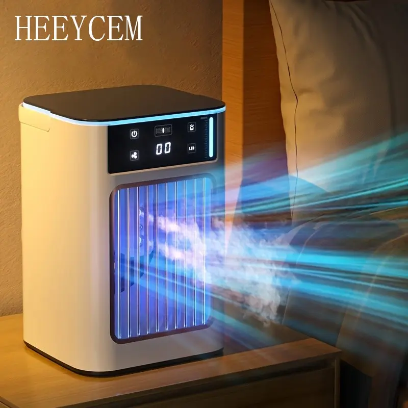 One spray cooling desktop fan, cold air fan, integrated misting fan, LED light, switchable atomization mode, switchable modes, three gear wind, with 900m large water tank, quiet operation, suitable for family bedroom, living room, study lounge