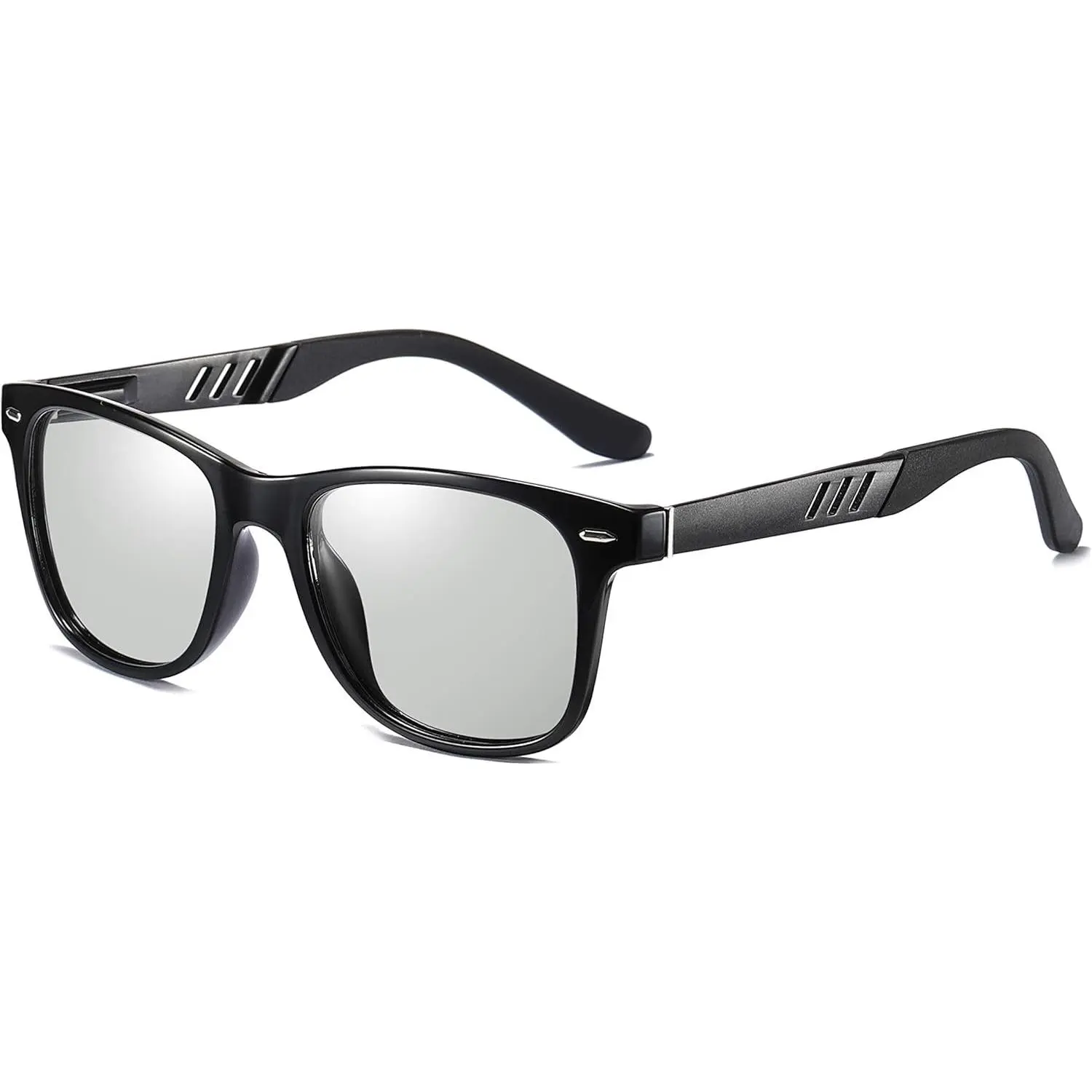 EyeconicFinds Unisex Trendy Vintage Square Frames Sunglasses - Black Polarized, Smart Photochromic, 100% UV Protection, Outdoor Eyewear B1001, Black Polarized Sunglasses, Smart Photochromic Sunglasses