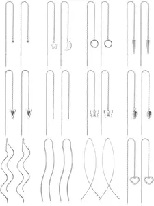 12Pairs Stainless Steel Threader Earrings for Women Chain Tassel Earrings Double Twist Wave Dangle Hoop Earrings Drop Chain Earrings Set