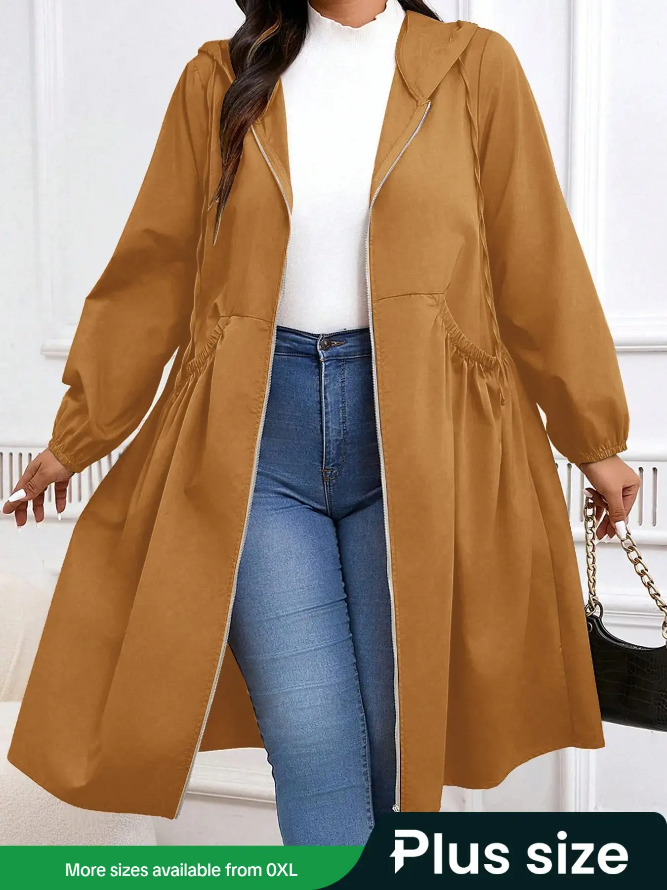 Plus Size Muslim Women's Coat, Casual Long Sleeve Woven Fabric, Knee Length Loose Fit, Fall & Winter Fashion Outerwear Jackets