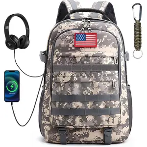 School Backpack for Boys - Camo Boys Backpack for Kids Teens Elementary Middle School - 18″ Camouflage Book Bag with Usb Charging Port & Key-chain back to shcool and Travel