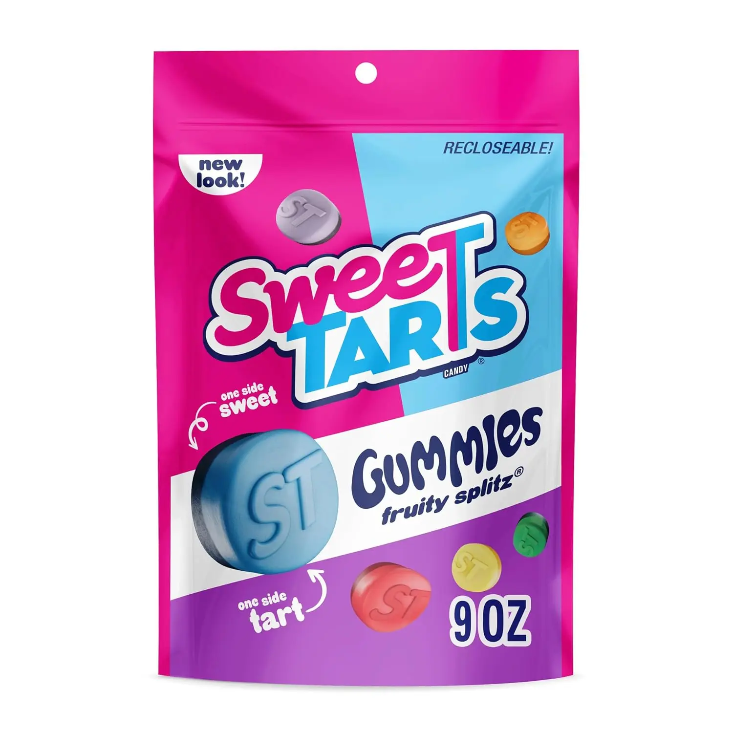 SweeTARTS Gummies Fruity Splitz Candy, Sweet-Tart Dual-Sided Flavor, Resealable 9 oz Share Bag, Party Snack