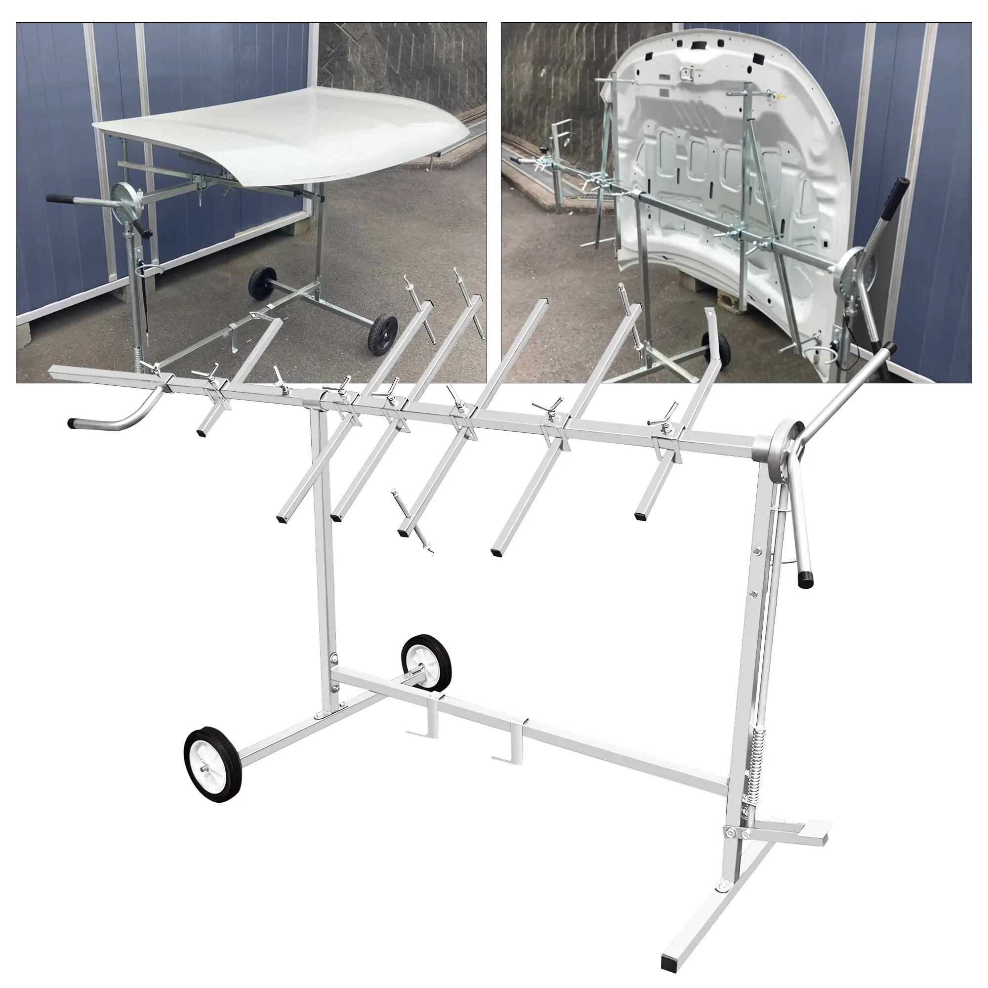 Auto Body Paint Stand Painting Rack Portable Door Hood Body Paint Spray Stand Modern Adjustable Bumper Holder Repair Tool with 2 Wheels for Cars Parts Work Stands