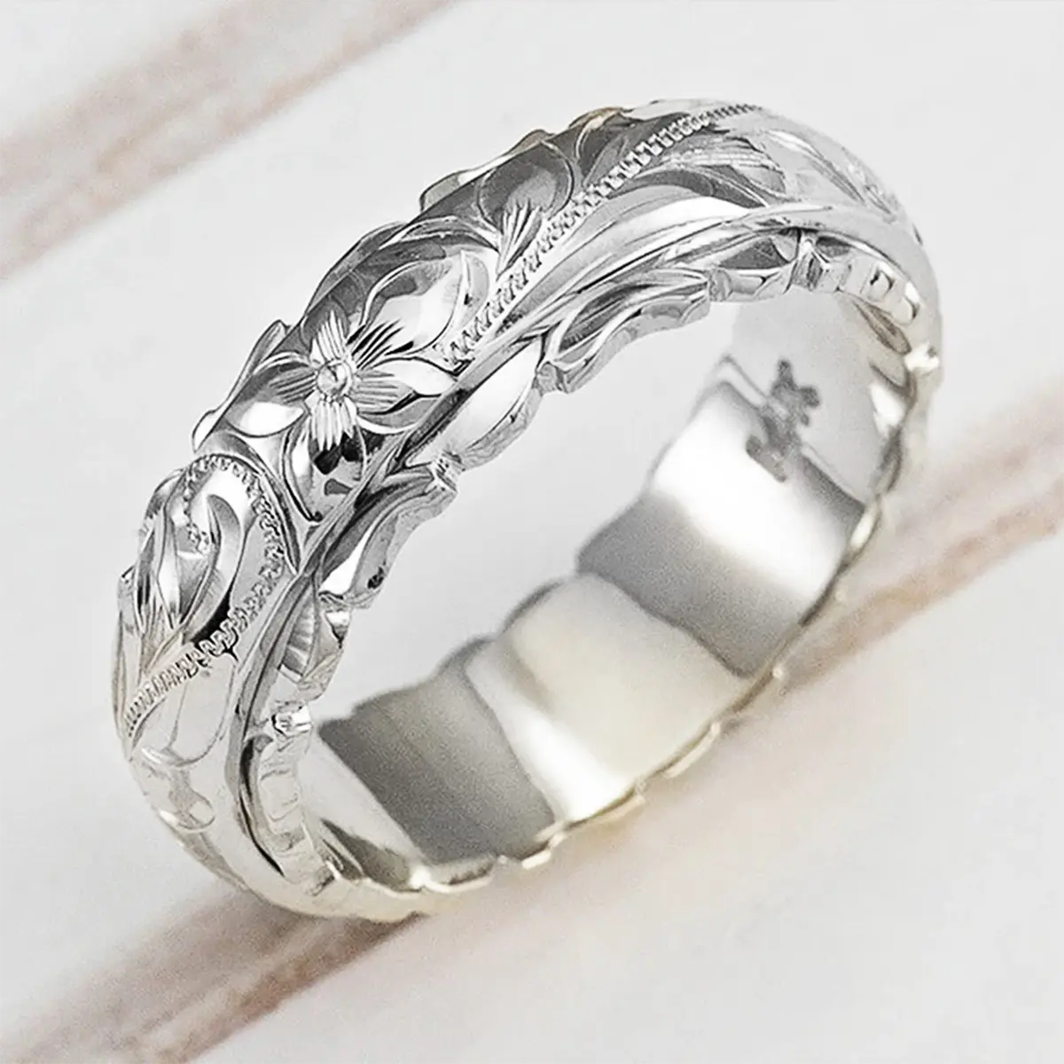 Women's Elegant Carved Flower Pattern Costume Metal Rings - 0.26 Inches Wide Round Band Gold Jewelry Rings, Wedding Bridal Accessory, Meaningful Gifts, Flowers, Casual, Lightweight, Metal Coating, Silver, Gold Rings