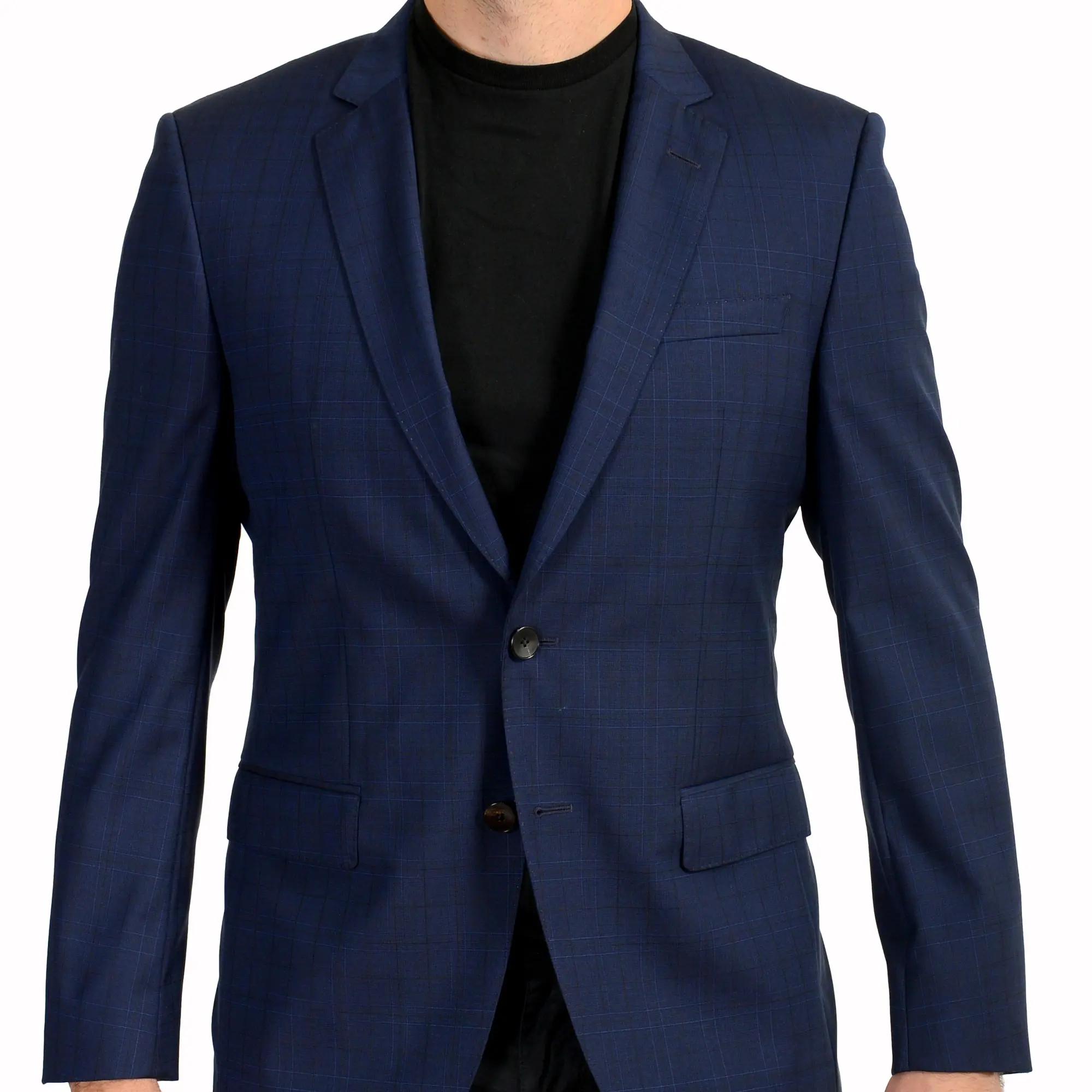 Hugo Boss Men's "Huge6" Blue Slim Fit 100% Wool Plaid Blazer US 40L IT 50L