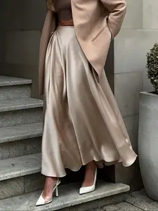 Elegant High Waist Satin Fitted Long Skirt for Women, Casual Spring Summer Fashion, Comfortable Fabric, Perfect for Home or Work Commute