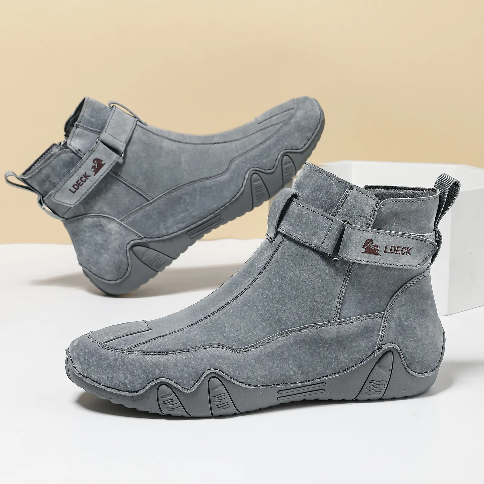 Gray Suede Casual Boots Men's - LDECK Mid-Top Ankle Boots, Side Zipper & Velcro Strap, Non-Slip Sole for Daily Casual, Street Fashion, Outdoor Activities & Wear Blue Black steel toe boots men Walking Shoes Closed Footwear Soft Winter Boy Decor Dance