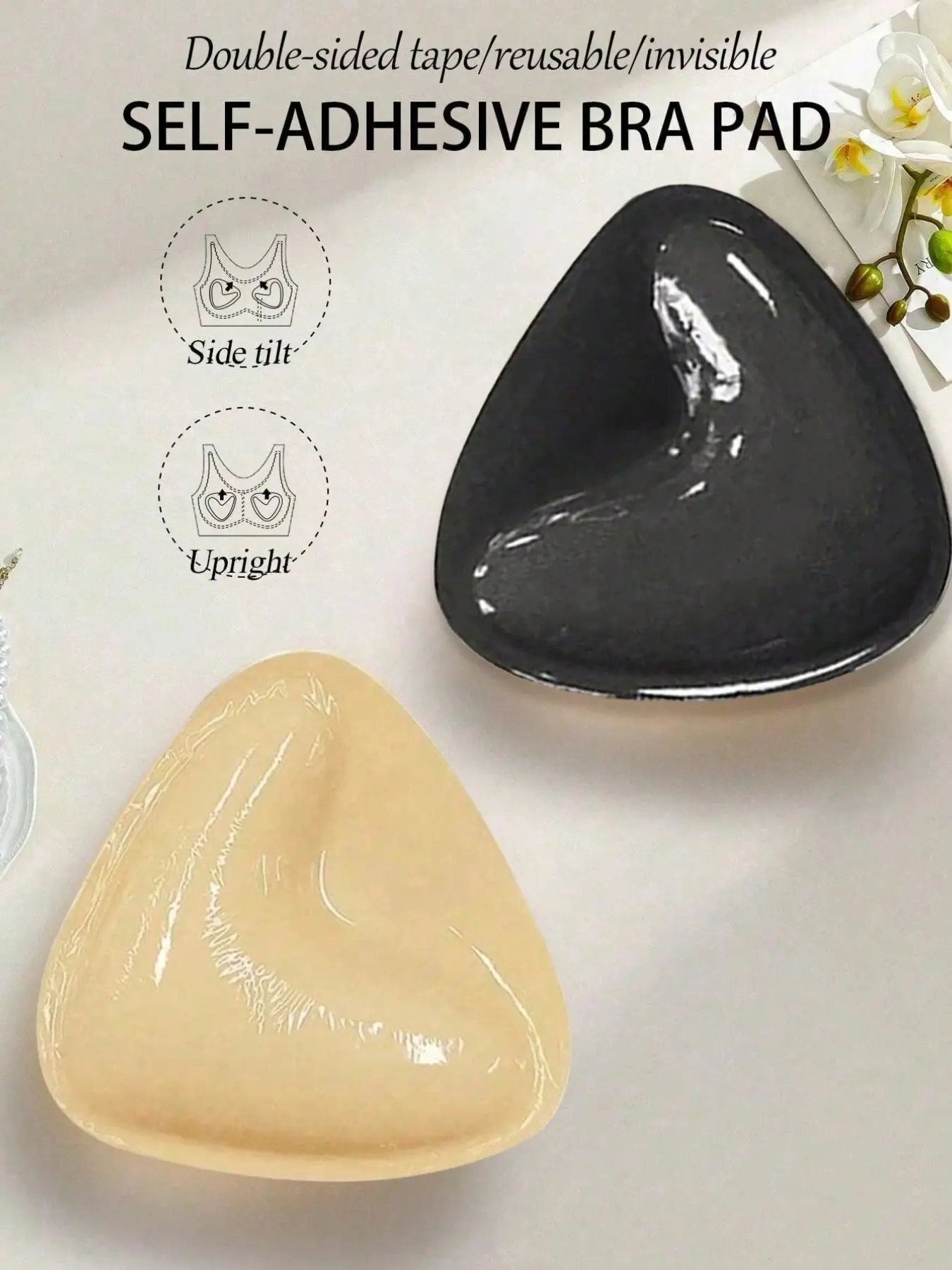 2-Piece Reusable Adhesive Seamless Bra Pads, Double-Sided Push-Up Liners, Washable Sticky Bra Inserts, Ideal for Dresses & Bikinis, Bra Padding