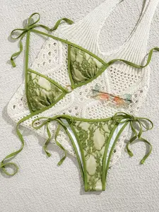 Swim Mod  2026 New Spring/Summer 2 Pieces Women Lace Triangle Bikini Bottoms Beach Vacation Sexy Bikini Set Set