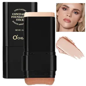 Foundation Stick, 2 in 1 Dual-Ended Long-Lasting Concealer Foundation Stick, Face Contouring foundation with Brush, Full Coverage Matte Finish for Face Makeup