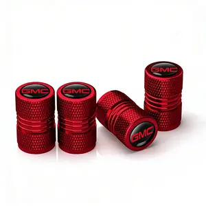 4 Pack Valve Stems Caps for GMC - Rustproof Aluminum Alloy Dustproof Tire Valves Cover Universal for Cars SUV Trucks Bicycles Motorcycles (Black)(Red)