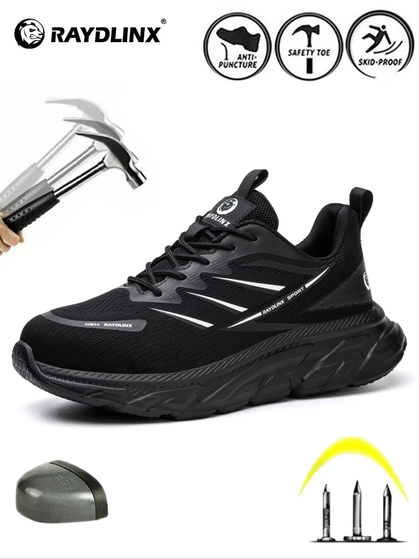 Men's Casual Lace Up Low Top Safety Shoes Steel Toe Trainers, Breathable Lightweight Comfortable Anti-smash and Anti-puncture Work Shoes, Anti-slip Shoes for Men, Working Shoes