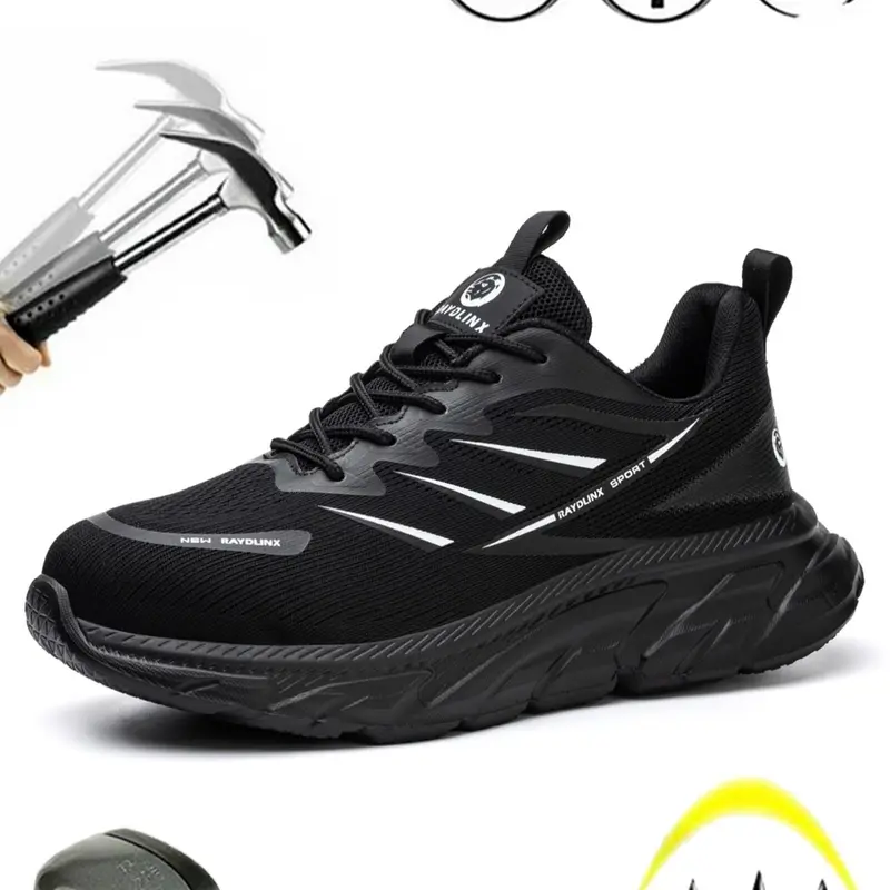 Men's Casual Lace Up Low Top Safety Shoes Steel Toe Trainers, Breathable Lightweight Comfortable Anti-smash and Anti-puncture Work Shoes, Anti-slip Shoes for Men Worker Footwear