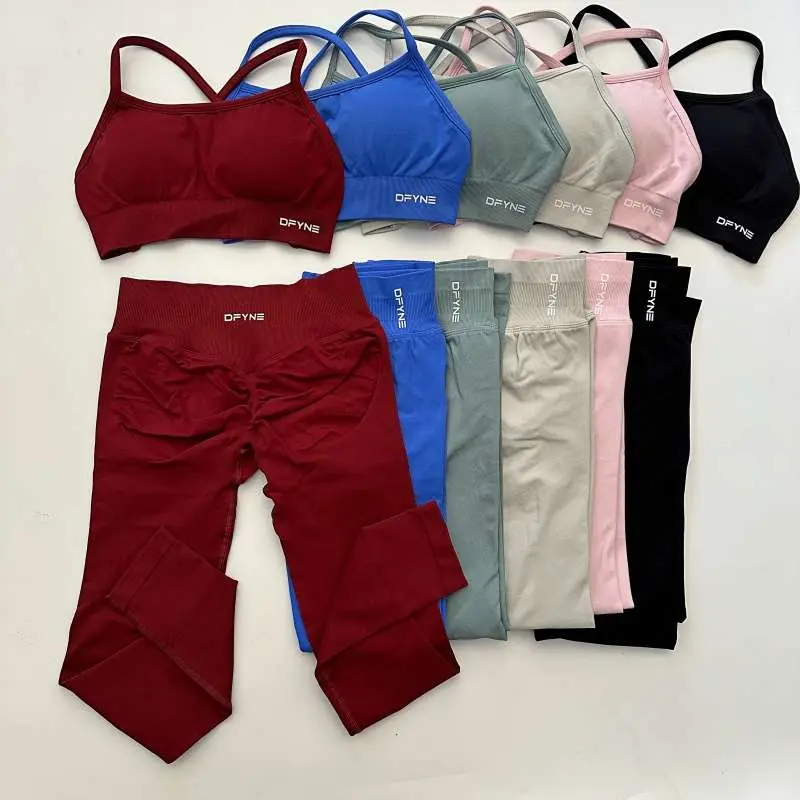 Dfyne Dynamic Leggings & Backless Sports Bra Set – Seamless Sculpting Activewear for Gym & Training
