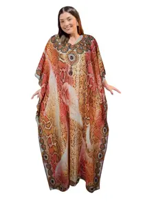 Women's Pink Kimono Caftan with Digital Print – Soft Maternity Nightdress & Loungewear , Size