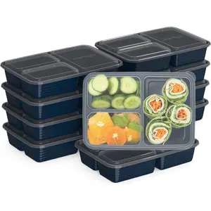 20-Piece 3-Compartment Food-Safe Plastics Food Containers Assortment Pack - Lightweight, Durable, Reusable, BPA-Free, Leaky Proof Meal Planning Kitchen Preserving Containers (Microwave, Freezer, Dishwasher Safe)