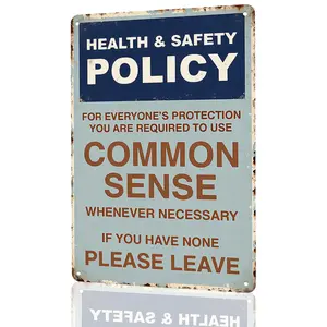 Funny Health & Safety Policy Aluminum Metal Sign 8x12 Inch - For Everyone’s Protection Use Common Sense - Humorous Wall Decor for Office, Shop, Man Cave - Weatherproof Plaque Gift for Coworkers, Boss & DIY Enthusiasts