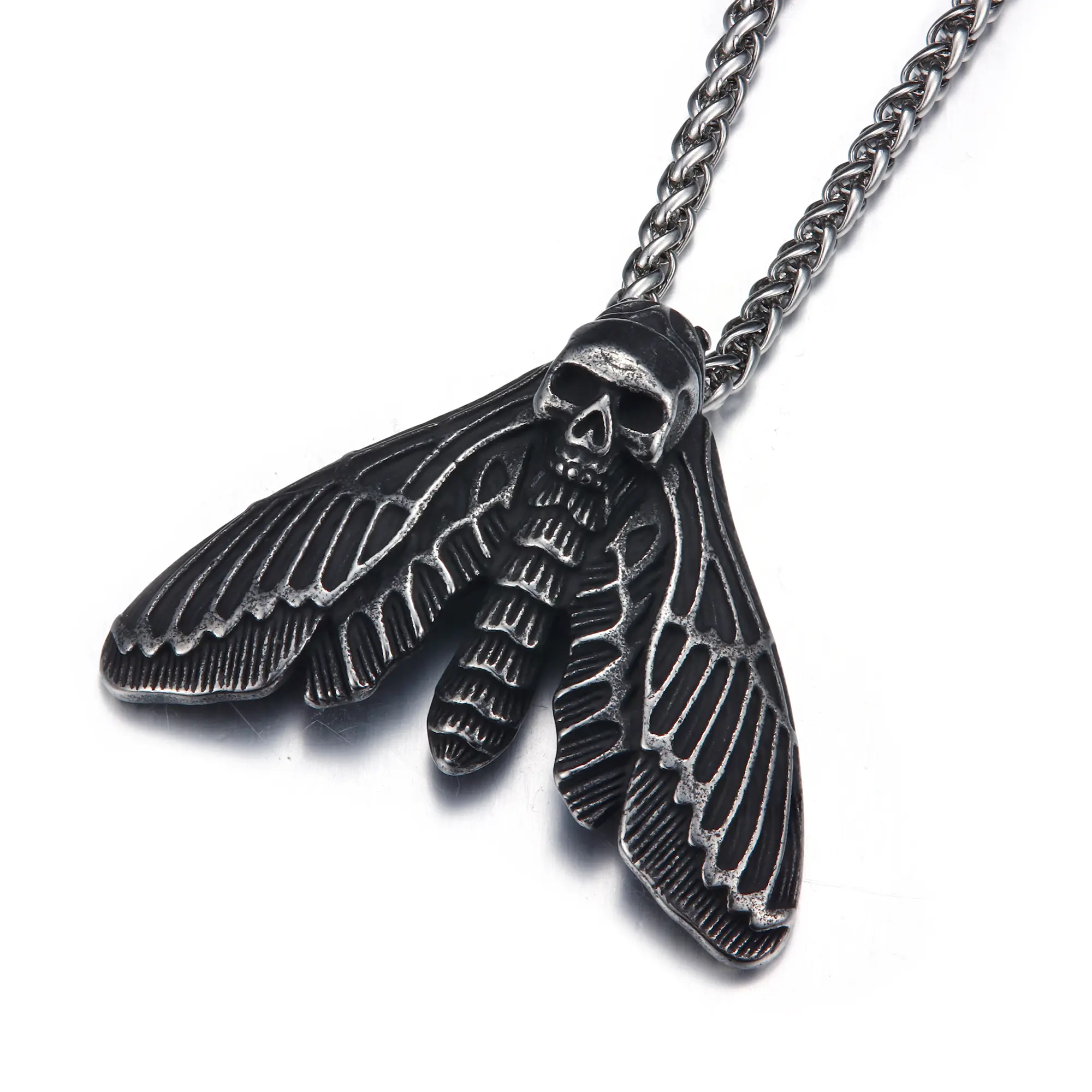 GTHIC Stainless Steel Death Head Moth Pendant Gothic Animal Skull Necklace for Men Women Birthday Gifts