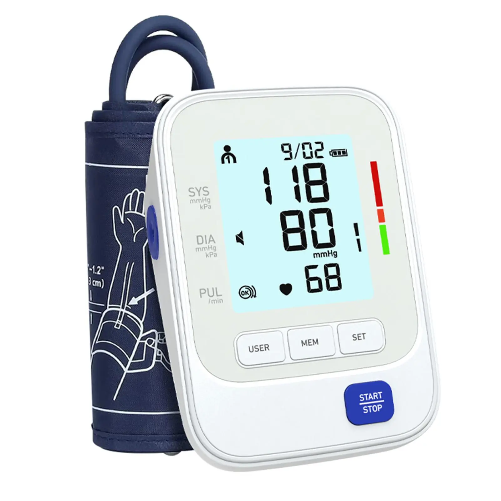 Upper Arm Blood Pressure Monitor with Large LCD Display, Smart Digital Wrist BP Machine with Adjustable Cuff for Home Use