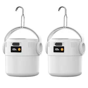 2 Pack Rechargeable Solar Camping Lantern Set, Portable Rechargeable Lighting, USB-Charging Flashlight Tent Light with Metal Hook 4 Modes with Battery Level Indicator Ideal for Outdoor Activities and Emergency Situations, Camping Lights