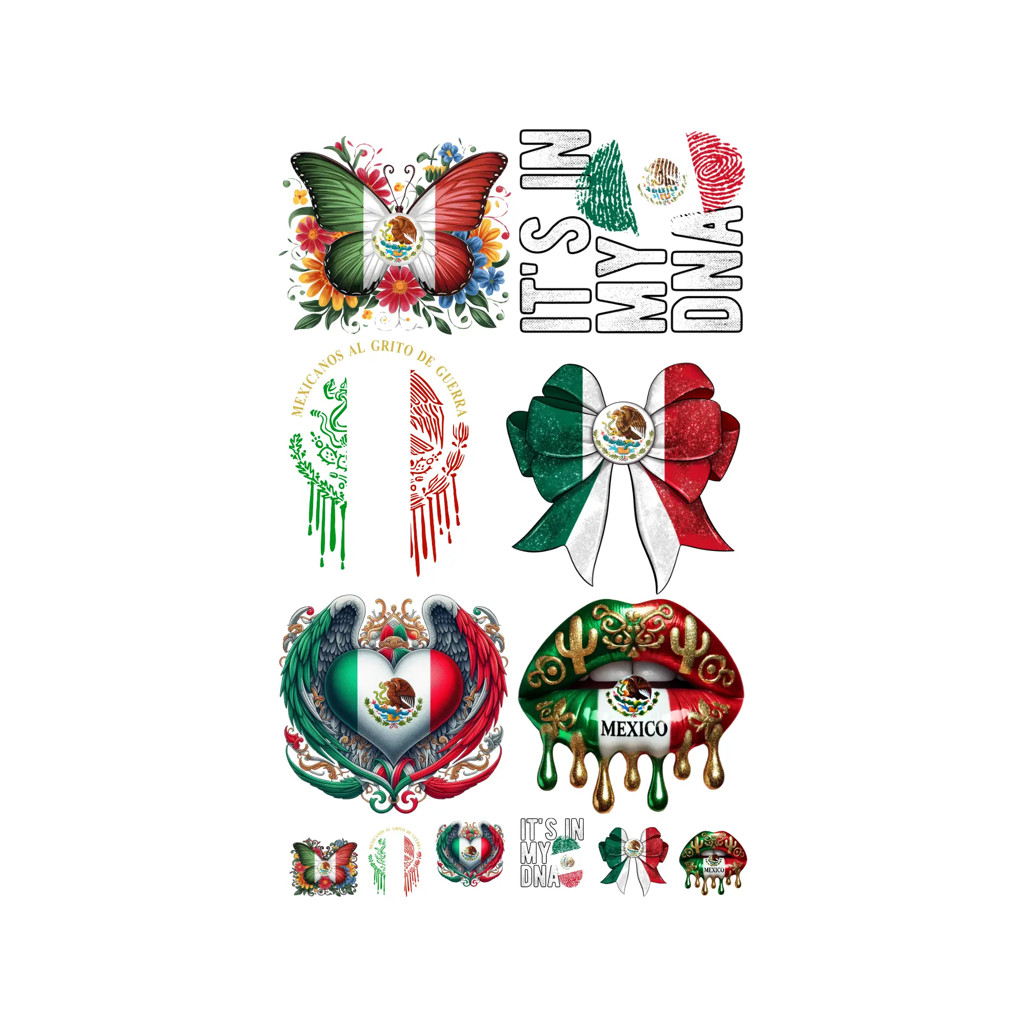 Mexico Shirt Transfers Gangsheets, Vibrant DIY Crafts Supplies with 22" x 36" DIY Design Sheet and 12 Transfers for Specialty Projects, Hot Peel Sheets
