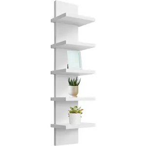 YEXEXINM 5 Tier White Wall Shelf Unit Narrow Smooth Laminate Finish Vertical Column Wall Decor Mount Floating Storage Home Decor Organizer
