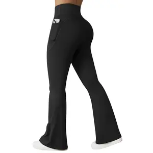 OYV Women Workout Flare High Waist Butt Lifting Casual Soft Leg Flared Bottoms with Pockets