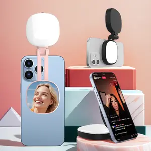 Multifunctional Magnetic Selfie Ring Light Phone Light Built-In Makeup Mirror, Portable LED Lighting for Photography & Video Recording Selfie Fill Light Ringlight Led Selfie Accessories