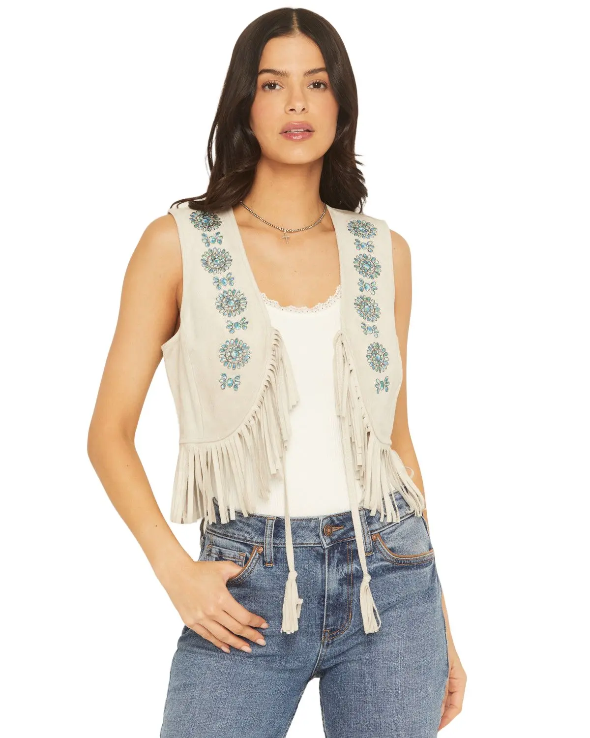 Shyanne Women's Women'S Embroidered Faux Suede Cropped Vest - Swfa25v1-Oat