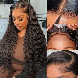 Bling Hair Deep Wave Wear And Go Glueless Wigs 6x4 Lace Closure Human Hair Pre Plucked Pre Cut For Beginners Deep Curly Wig Human Hair Wigs For Women 180% Density 26 28 30 Inch