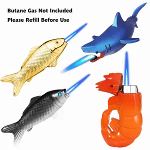 Torch Lighters – Refillable Butane Fish Shrimp Shaped Lighter, Windproof Flame with Adjustable Size, Unique Koifish Shape Lighters for Men, Women, Gifts, Outdoor Use (No Butane Included)