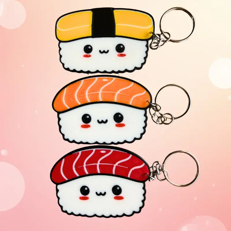 3D Printed Sushi Keychain, Cute Kawaii Nigiri Japanese Food Bag Charm for Keys, Backpacks, Purses & Gifts