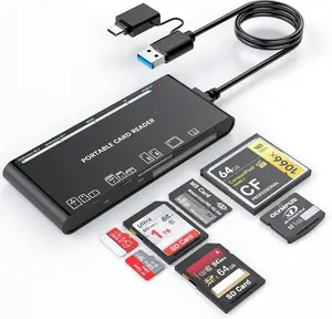 7-in-1 Multi Memory Card Reader, USB-C USB SD Card Reader for SD, TF, CF, XD, MS, and for iPhone/iPad/MacBook/Samsung/PC, SD Card Reader for PC, Plug and Play
