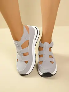 Summer new wedge heel thick soled sandals for women, Platform Heeled Sandals, PU upper+hollow breathable design, waterproof Low Wedges Platform thick soled height increasing sandals, casual women's sandals, perfect for daily wear