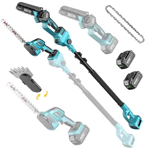 【FathersDay Gift】SEESII 6-in-1 Cordless Pole Saw and Pole Hedge Trimmer Grass Shears Combo Kit, Electric Mini Chainsaw with 2*4.0 Ah Batteries, Extension Tree Prunner, Bush Trimmer Limb Branch Cutter, 16ft Long Reach P6 Bonus CP610