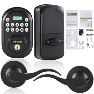 VEVOR Keyless Entry Door Lock with Handle,  Electronic Keypad Entry Lever, Password and Key Unlock Combination, Auto-Locking Keypad with Deadbolt, One-time Password, for Front Door, Matte Black
