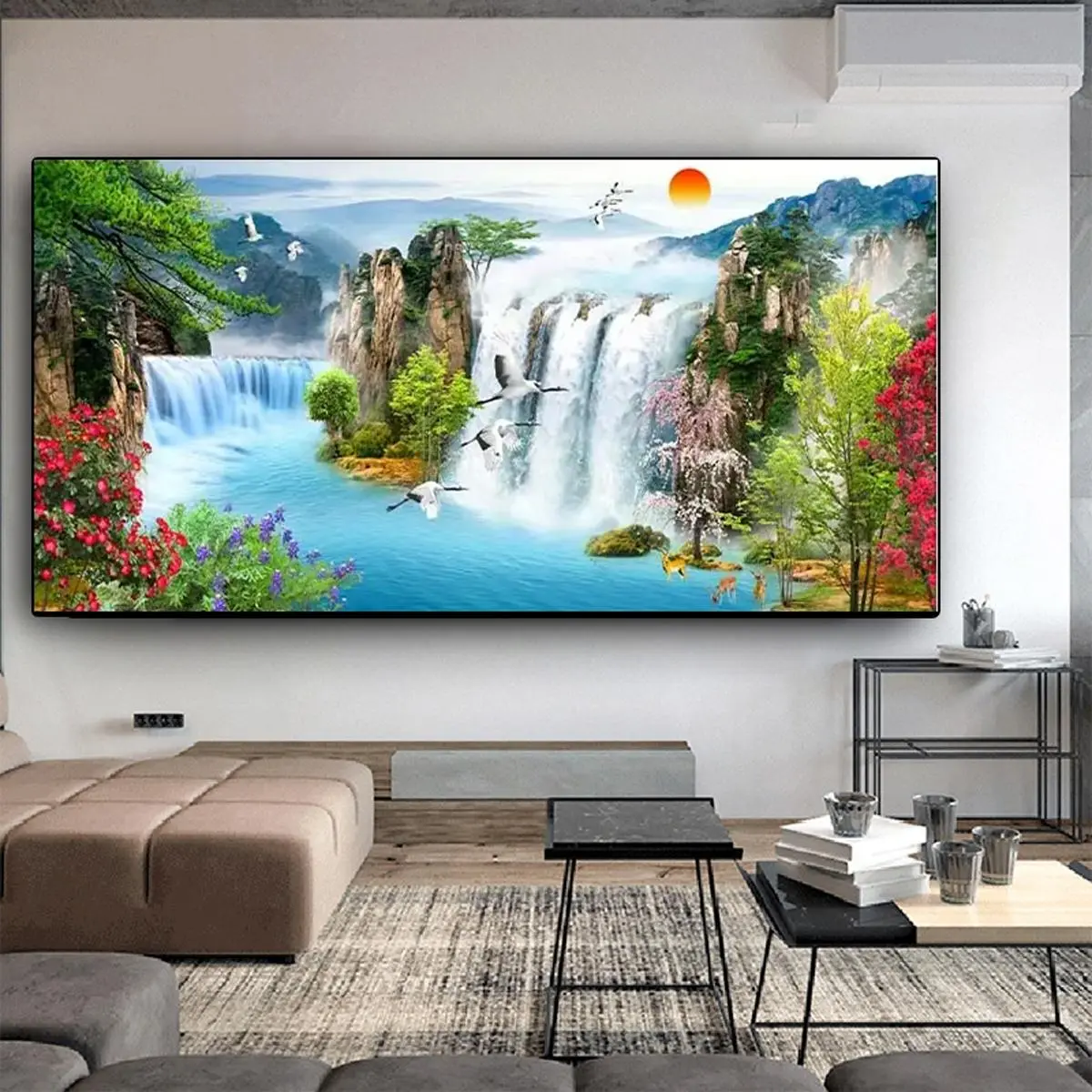 Waterfall Landscape Pattern Unframed Painting, 1 Count Nature Themed Canvas Wall Art, Wall Decor for Home Living Room Bedroom, Ornaments, Canvas Prints, Wall Decoration