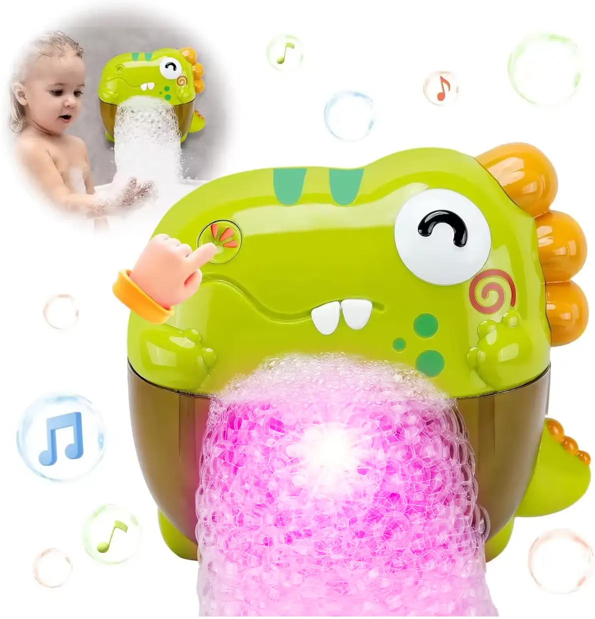 Baby Bath Toys for Toddlers, Bath Bubble Machine with Music, Colourful Light Up Dinosaur Bathtub Toys, Shower Water Toy for Toddlers Kids Boys Girls A