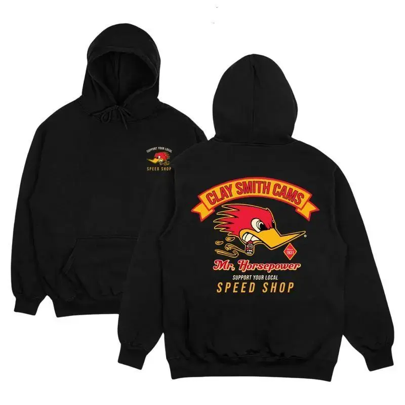 Clay Smith Cams Speed Shop Classic Racing Car Lover Men's Hoodie - 100% Soft Cotton, Lightweight, Stretchy Print Top, Casual OOTD Menswear, Also Available as Short-Sleeve T-Shirt & Sweatshirt