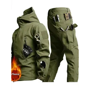 Men's Outdoor Jacket and Pants Set, Windproof Waterproof, Multi-Pocket, Hiking, Cycling