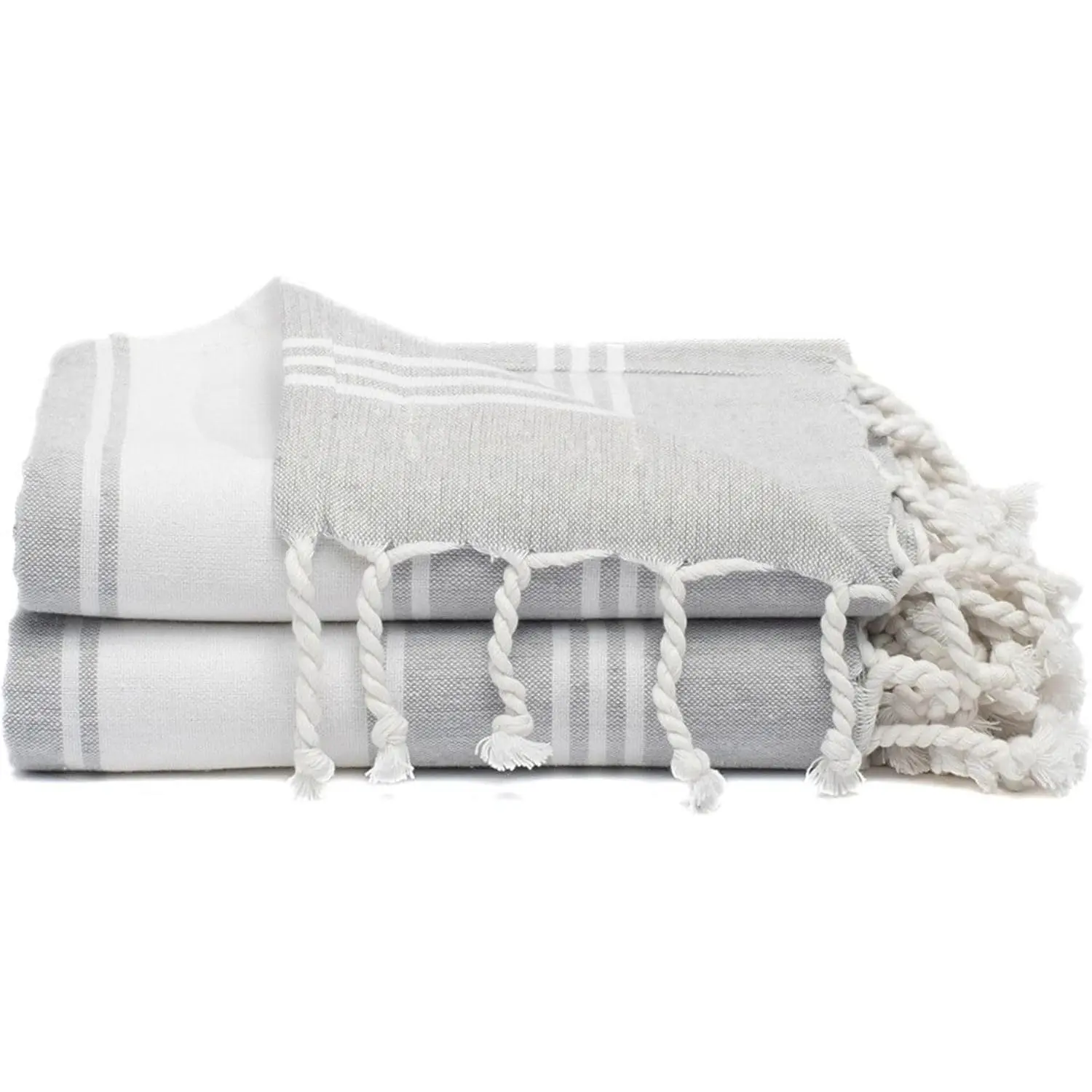 Cotton Turkish Beach Towel 2-Pack, 36"x72" Oversized Absorbent Quick-Dry Sand-Proof Travel Towel for Pool, Light Grey