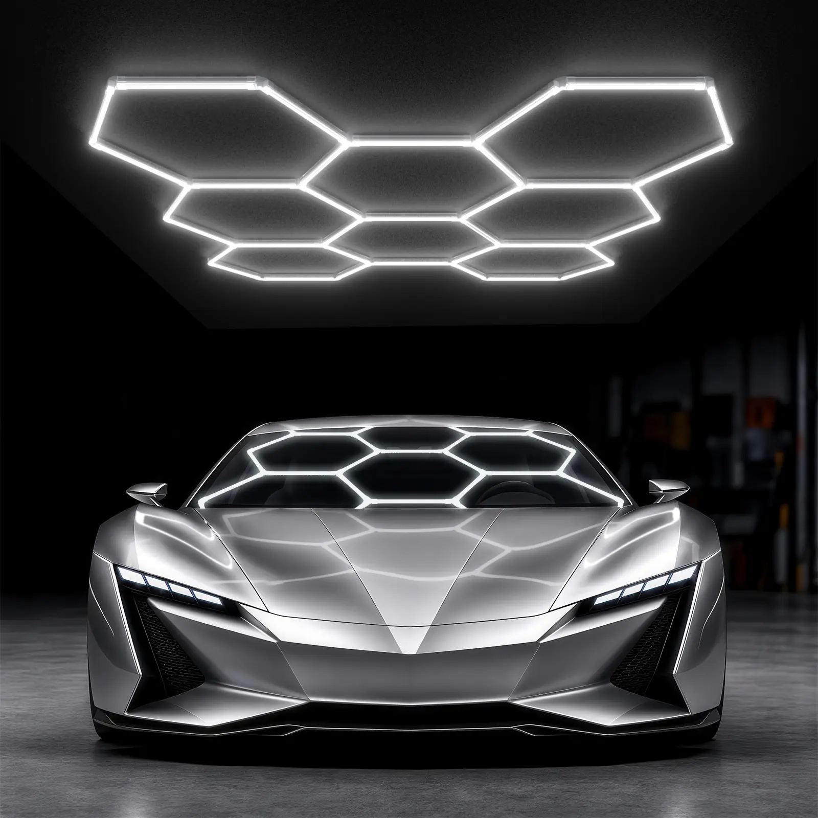 Glitgate DIY Hexagon Ceiling Light Honeycomb Garage Light Ultra Bright Dimmable Hexagonal LED Lighting System for Garage Workshop Shop Supermarket Mall Car Show Basement Gym Modular Ceiling Light Easy Install