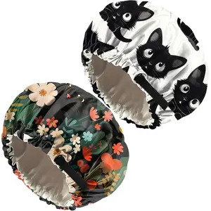 2 count Satin Hair Bonnet Silk Bonnet for Sleeping Double Layer  Elastic Adjustable Hair Caps Cute Women Girls