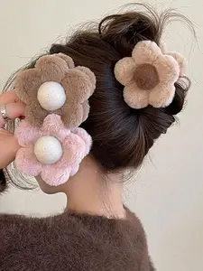 Flower Design Plush Hair Claw, Flower Hair Clip, Casual and Versatile Hair Accessories for Women, Minimalist Headwear Suitable for Thick Hair