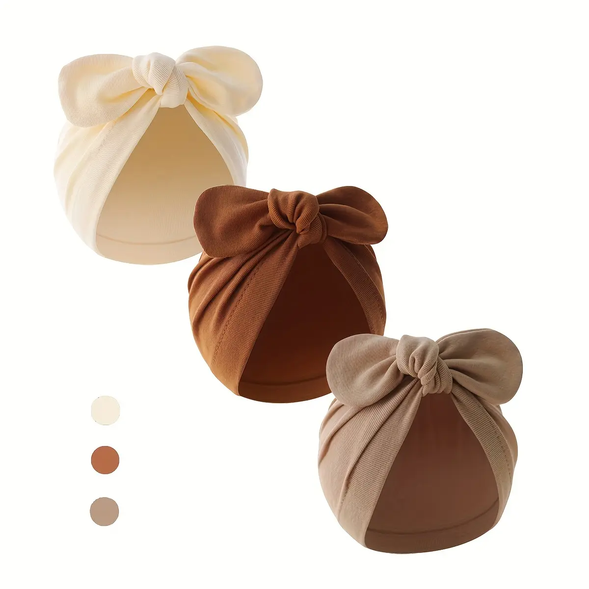 A Set of Three Soft Hats Newborns, Including a Knotted And Multi-Colored Cotton Bath Hats Infants Cap Wrap