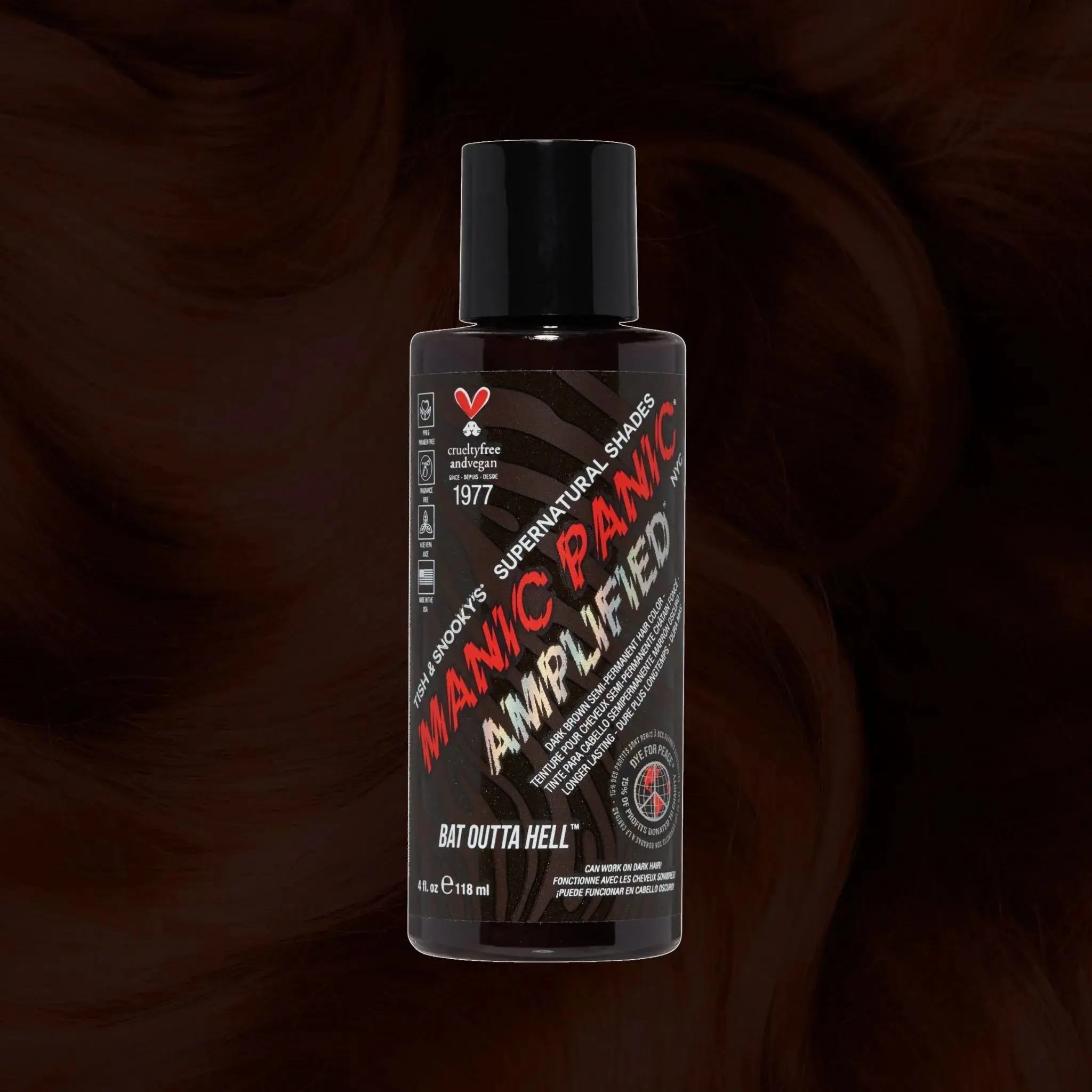 Amplified Semi-Permanent Hair Dye, Bat Outta Hell Dark Espresso Brown Hair Color, Long-Lasting Conditioning Formula with High Pigment, Lasts 4-6 Weeks, Vegan & PPD-Free, 4 oz, Brown Hair Colors