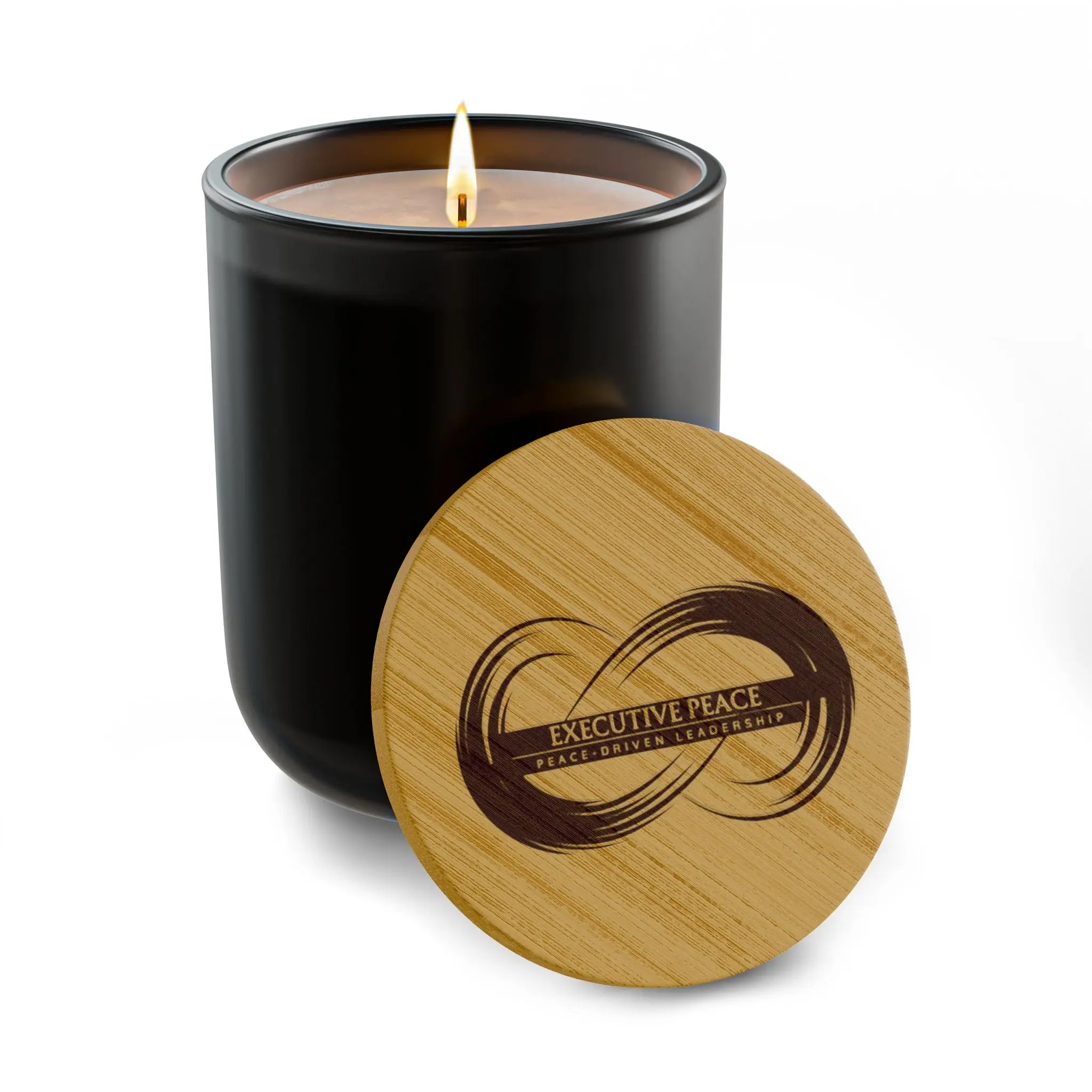 Engraved 14oz Scented Soy Candle with Fragrance, Light Glow, Smooth Bamboo Lid - Executive Peace Home Decor for Room