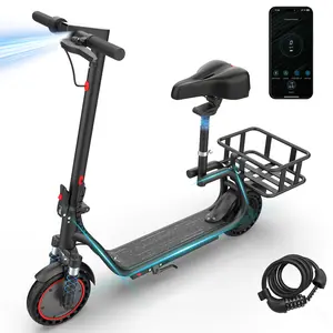 SummerVibes AOPO Electric Scooter with Seat for Adults, 350W Motor, 19MPH Foldable Commuter Scooter with APP Control, Dual Suspension & Dual Brakes, Portable Electric Scooter City Ride Commuter Scooter