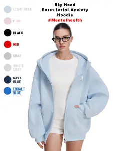 FDR Big Hood Eases Social Anxiety Hoodie High Neck Oversized Unisex Embroidered Letter Fall Cardigan Zip Up Suitable Menswear Womenswear Sweatshirt Pullover Heavyweight #Mentalhealth Tops Casual #valentinesday #tiktokshopjumpstartsale #valentinesdaygift