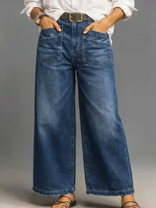 Wide Leg Stretch Jeans - Comfortable Soft and Breathable High Waist Loose Fit Denim comfortable  jeans  for  women